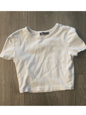 Zara White Short Sleeve Crop Top